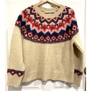 Old Navy Crew Neck Fair Isle Sweater Beige Navy blue Pink colorful women Size L